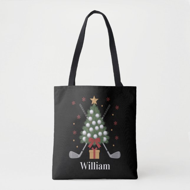 Personalised Name Golf Tree Equipment Christmas  Tote Bag (Front)