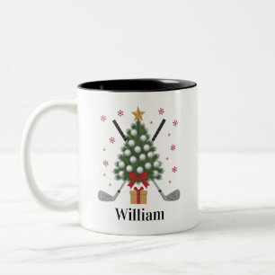 Personalised Name Golf Tree Equipment Christmas Two-Tone Coffee Mug