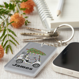 Personalised Name Golfer Christmas Golf Cart Xmas Key Ring