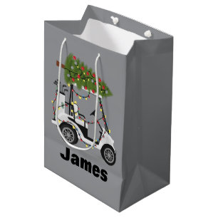 Personalised Name Golfer Christmas Golf Cart Xmas  Medium Gift Bag