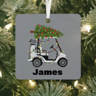 Personalised Name Golfer Christmas Golf Cart Xmas Metal Tree Decoration