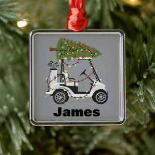 Personalised Name Golfer Christmas Golf Cart Xmas  Metal Tree Decoration