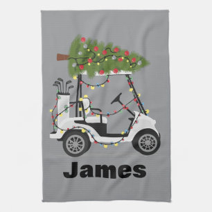 Personalised Name Golfer Christmas Golf Cart Xmas  Tea Towel