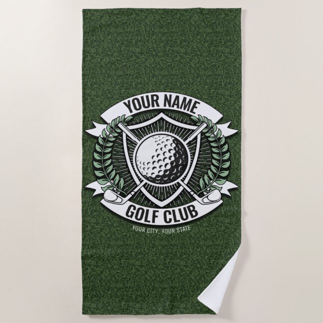 Personalised NAME Golfer Golf Club Turf Clubhouse  Beach Towel (Front)