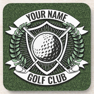 Personalised NAME Golfer Golf Club Turf Clubhouse Coaster