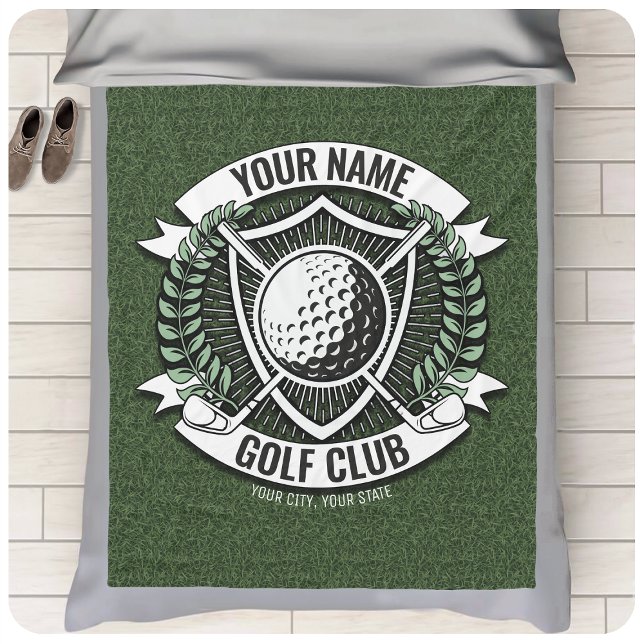 Personalised NAME Golfer Golf Club Turf Clubhouse Fleece Blanket (Creator Uploaded)