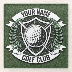 Personalised NAME Golfer Golf Club Turf Clubhouse Glass Coaster