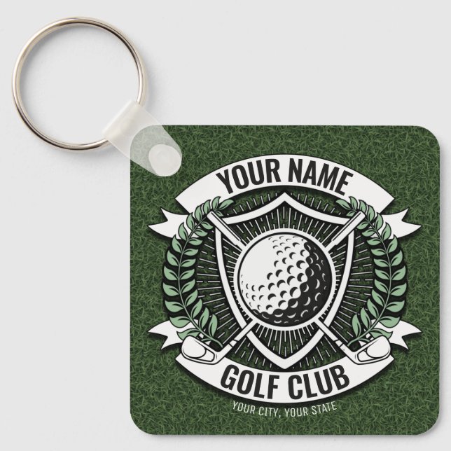 Personalised NAME Golfer Golf Club Turf Clubhouse  Key Ring (Front)