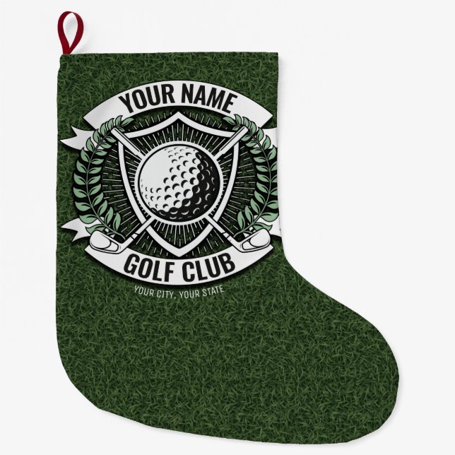 Personalised NAME Golfer Golf Club Turf Clubhouse  Large Christmas Stocking (Front)