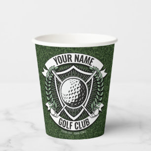 Personalised NAME Golfer Golf Club Turf Clubhouse Paper Cups