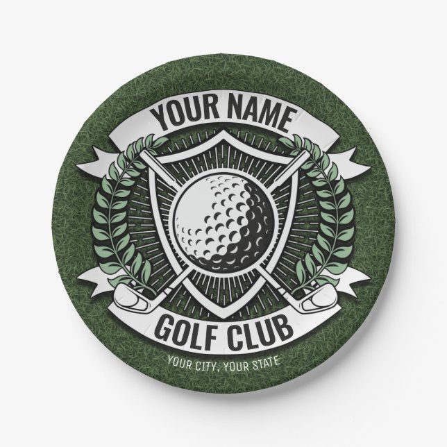 Personalised NAME Golfer Golf Club Turf Clubhouse  Paper Plate (Front)