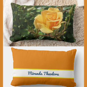 Personalised Name Gorgeous Yellow Rose Lumbar Cushion