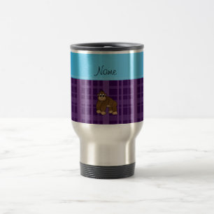 Personalised name gorilla purple plaid travel mug