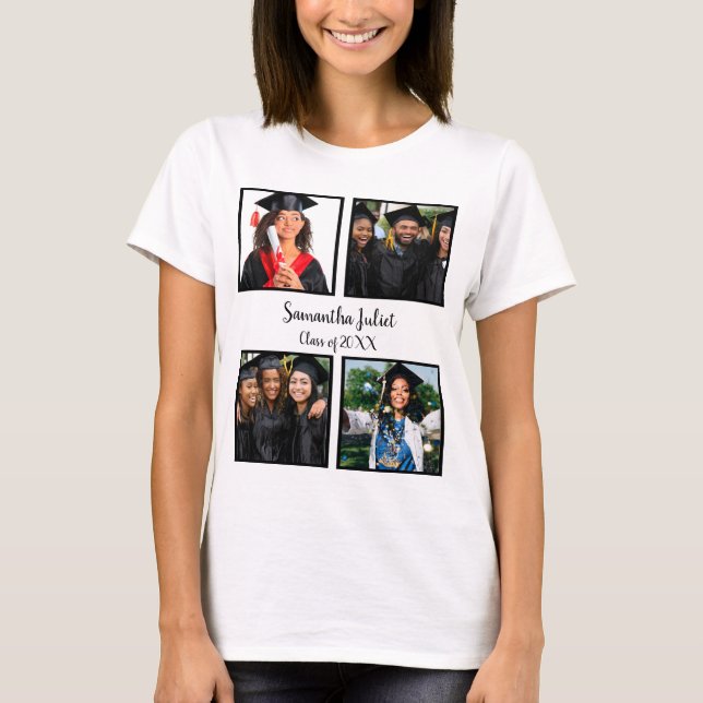 Personalised Name Graduate 4 Photo Collage T-Shirt (Front)