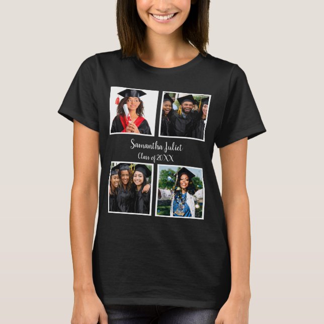 Personalised Name Graduate 4 Photo Collage T-Shirt (Front)