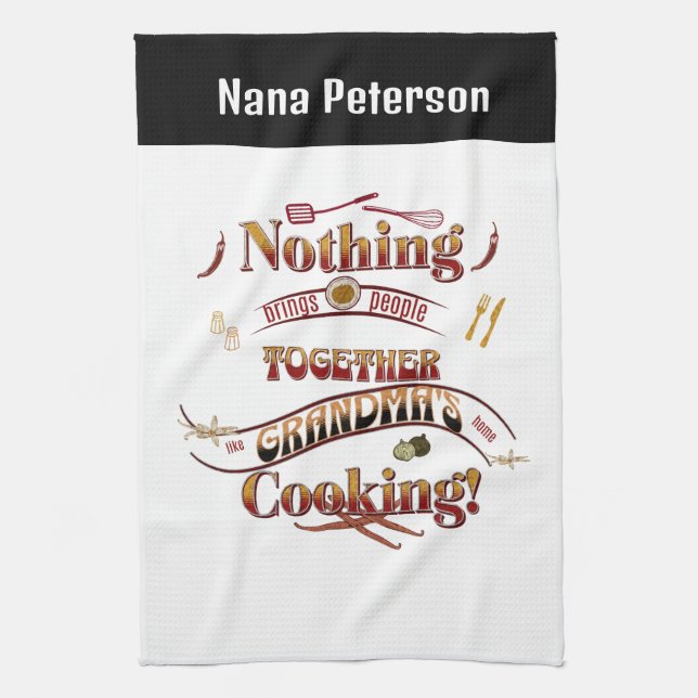 Personalised Name Grandma Kitchen Gift Tea Towel (Vertical)