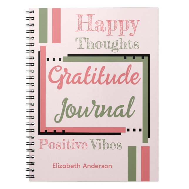 Personalised name gratitude journal green pink (Front)
