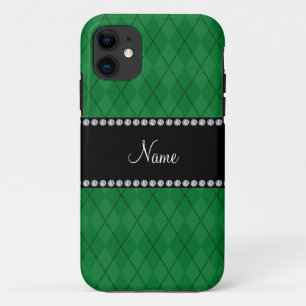 Personalised name Green argyle pattern Case-Mate iPhone Case