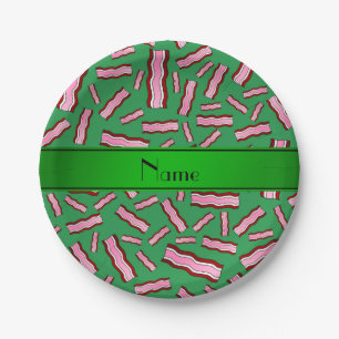 Personalised name green bacon pattern paper plate