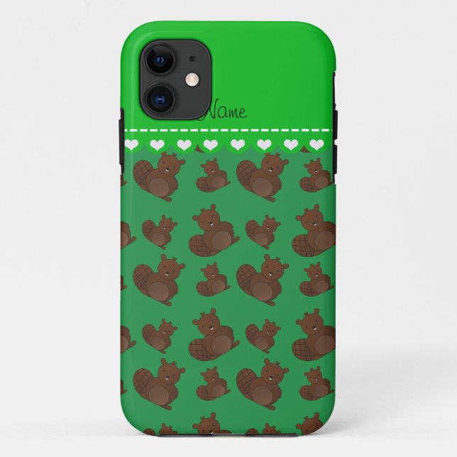 Personalised name green beaver pattern Case-Mate iPhone case (Back)