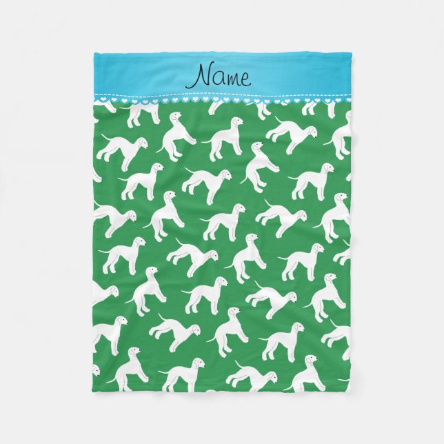 Personalised name green bedlington terrier dogs fleece blanket (Front)