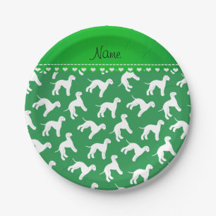 Personalised name green bedlington terrier dogs paper plate
