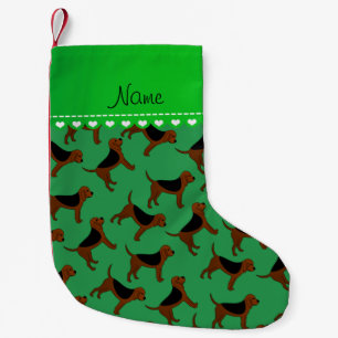 Personalised name green bloodhound dogs small christmas stocking