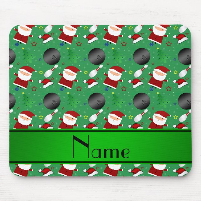 Personalised name green bowling christmas pattern mouse pad (Front)