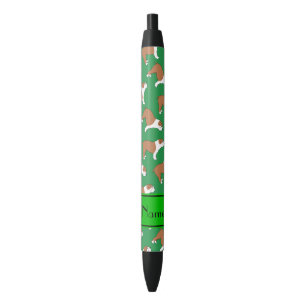 Personalised name green Bulldog Black Ink Pen