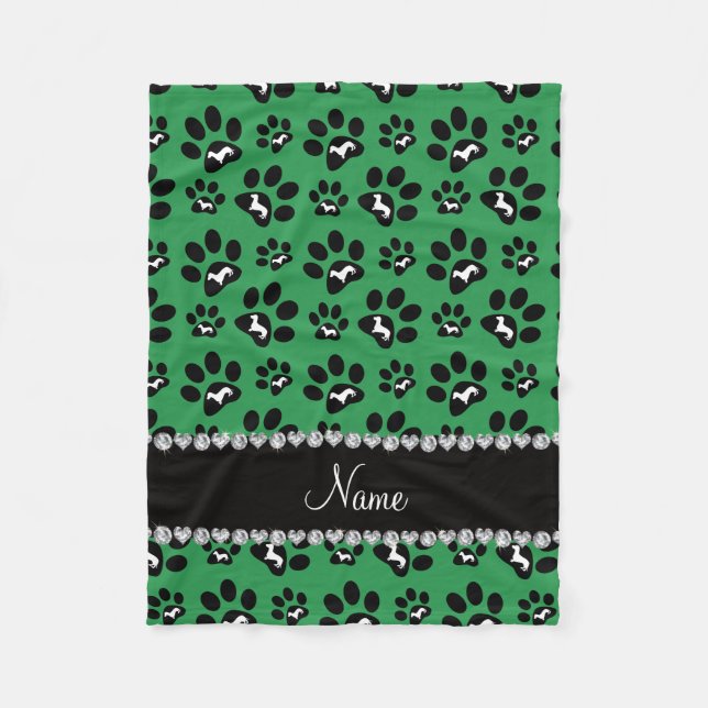 Personalised name green dachshunds dog paws fleece blanket (Front)