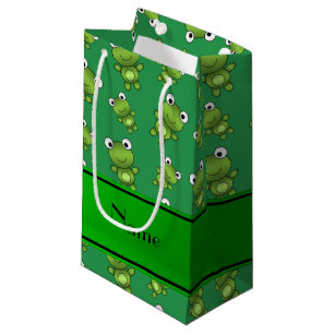 Personalised name green frogs small gift bag