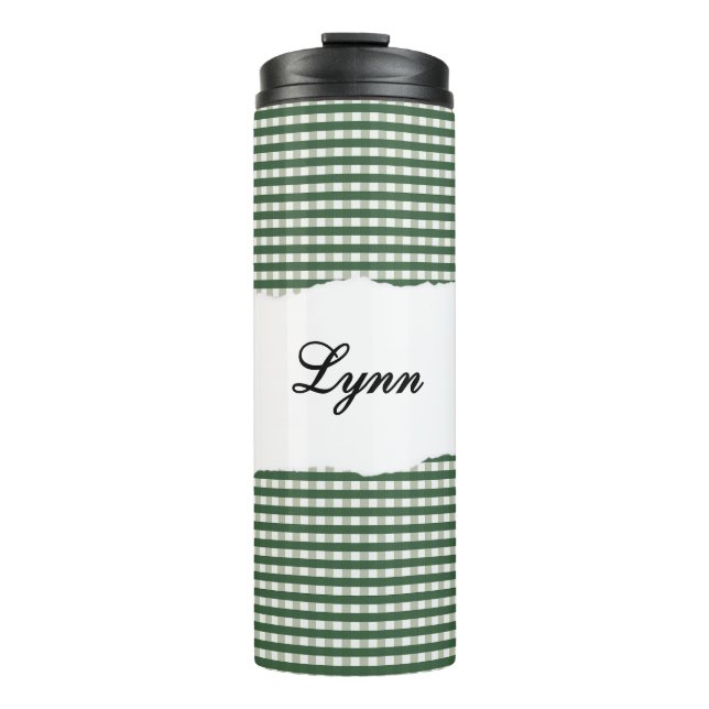 Personalised Name Green Gingham Pattern Thermal Tumbler (Front)