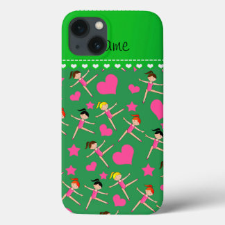 Personalised name green girl gymnasts hearts stars iPhone 13 case