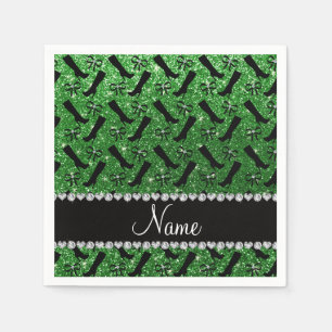 Personalised name green glitter boots bows napkin