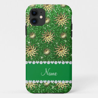 Personalised name green gold suns iPhone 11 case