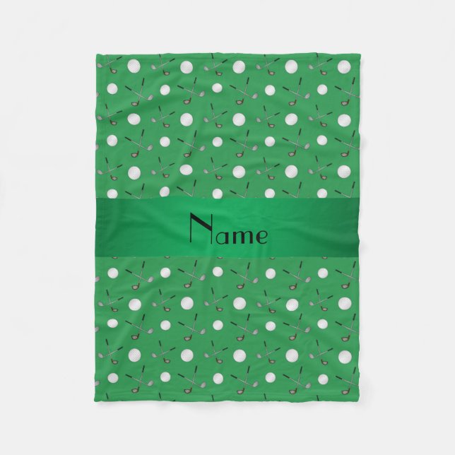 Personalised name green golf balls fleece blanket (Front)