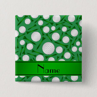 Personalised name green golf balls tees 15 cm square badge