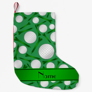 Personalised name green golf balls tees small christmas stocking