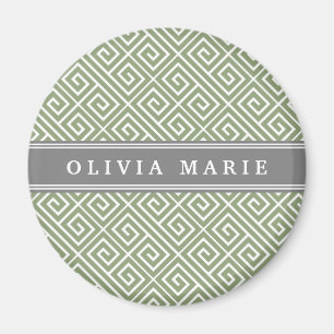 Personalised Name Green Greek Key Pattern Magnet