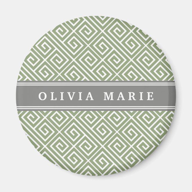Personalised Name Green Greek Key Pattern Magnet (Front)