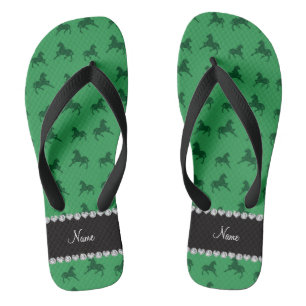 Personalised name green horse pattern jandals