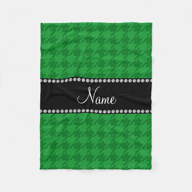 Personalised name green houndstooth fleece blanket (Front)