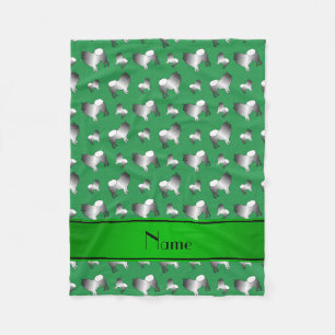 Personalised name green keeshond dogs fleece blanket