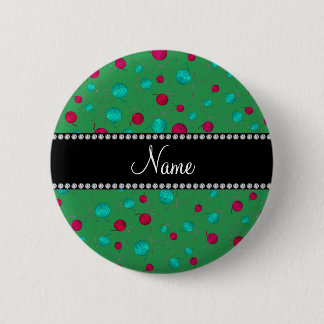 Personalised name green knitting pattern 6 cm round badge