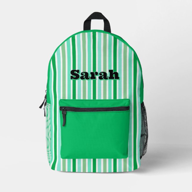 Personalised Name GREEN LINE STRIPES Printed Backpack (Front)