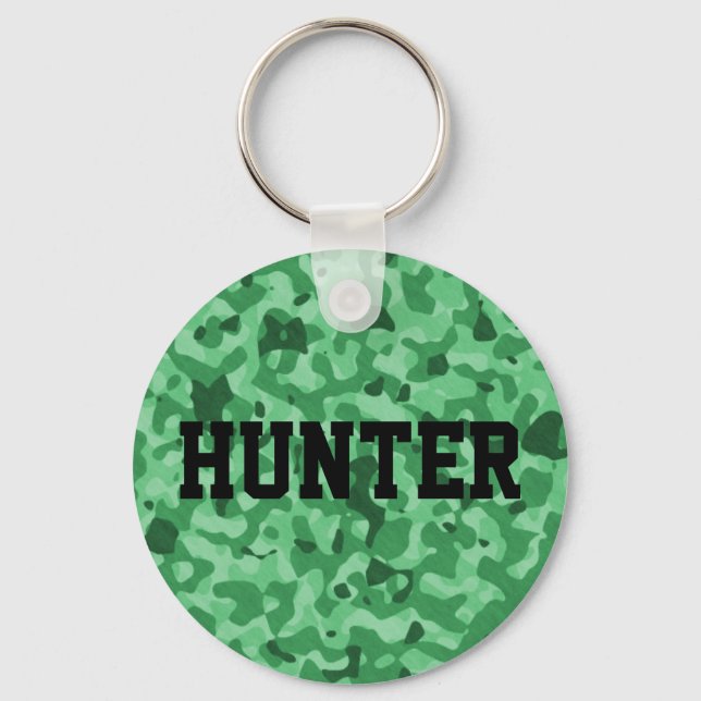 Personalised Name Green Military Camo Pattern Key Ring (Front)
