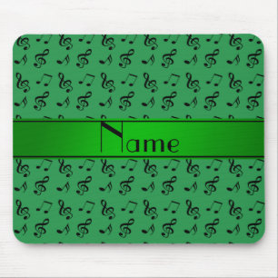 Personalised name green music notes mouse pad