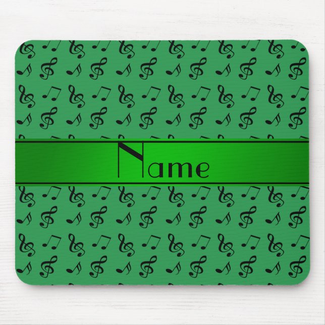 Personalised name green music notes mouse pad (Front)
