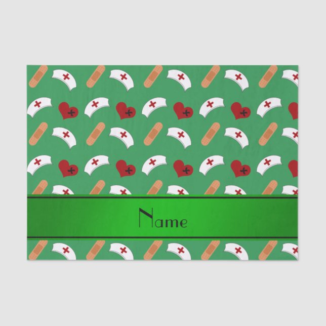 Personalised name green nurse pattern tissue paper (Front)