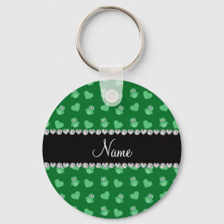 Personalised name green owl hearts key ring